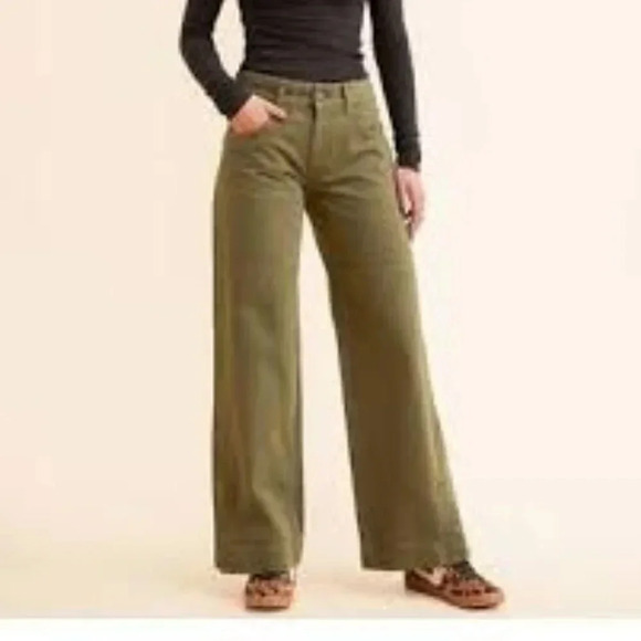 Free People Green High Rise Wide  Leg Cropped Jeans 4 - Picture 13 of 13